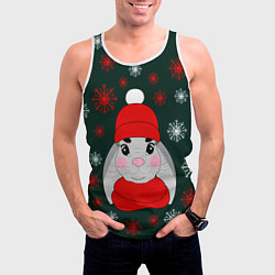 Майка-безрукавка мужская Зимний кролик и снежинки, цвет: 3D-белый — фото 2