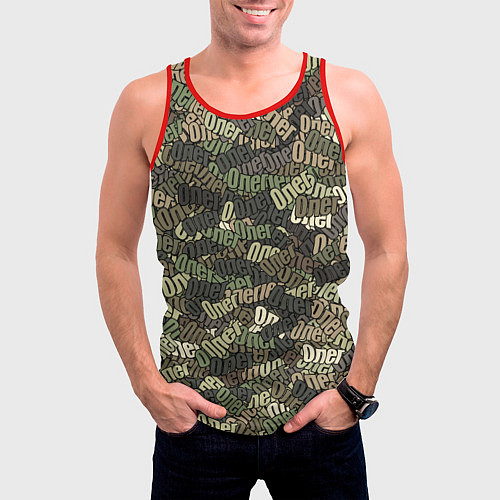 Мужская майка без рукавов Именной камуфляж Олег / 3D-Красный – фото 3