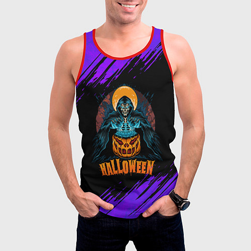 Мужская майка без рукавов Ведьма колдует над тыквой / 3D-Красный – фото 3