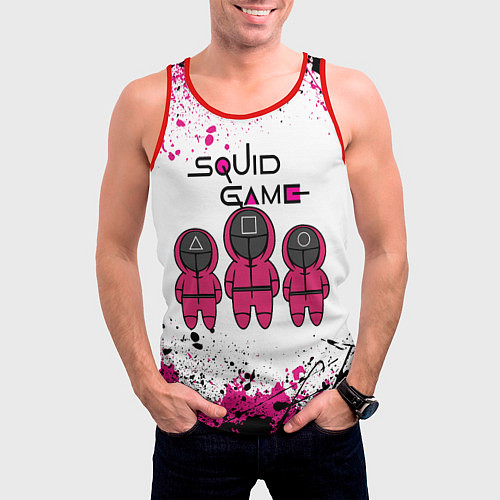 Мужская майка без рукавов ИГРА В КАЛЬМАРА, СТРАЖИ БРЫЗГИ КРАСОК / 3D-Красный – фото 3