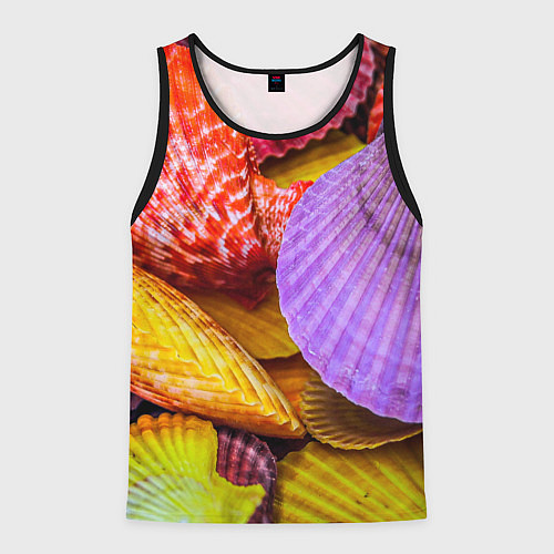 Мужская майка без рукавов Разноцветные ракушки multicolored seashells / 3D-Черный – фото 1