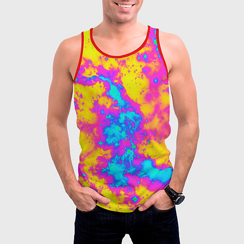 Мужская майка без рукавов Яркая абстракция космических красок / 3D-Красный – фото 3
