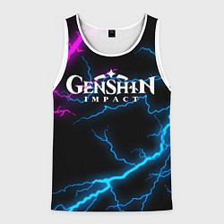 Майка-безрукавка мужская GENSHIN IMPACT NEON FLASH НЕОНОВЫЕ РАЗРЯДЫ МОЛНИЙ, цвет: 3D-белый