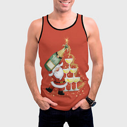 Майка-безрукавка мужская Дед Мороз и шампанское, цвет: 3D-черный — фото 2
