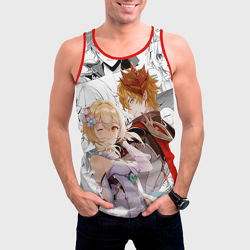 Мужская майка без рукавов Люмин и Тарталья на фоне манги / 3D-Красный – фото 3