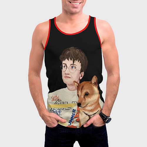 Мужская майка без рукавов Бульвар Депо с пёсиком / 3D-Красный – фото 3