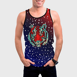 Майка-безрукавка мужская Новогодняя голова тигра, цвет: 3D-черный — фото 2