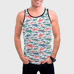 Майка-безрукавка мужская Разноцветные Акулы, цвет: 3D-черный — фото 2