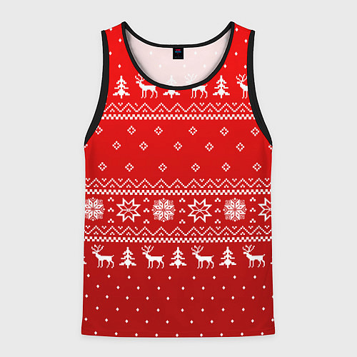 Мужская майка без рукавов Красный узор с оленями / 3D-Черный – фото 1