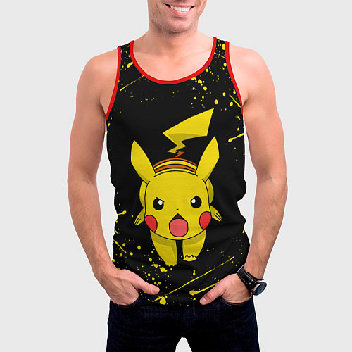 Мужская майка без рукавов ПИКАЧУ БРЫЗГИ КРАСОК / 3D-Красный – фото 3