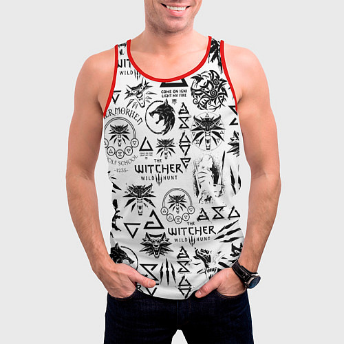 Мужская майка без рукавов THE WITCHER LOGOBOMBING ЧЁРНО БЕЛЫЙ ВЕДЬМАК ПАТТЕР / 3D-Красный – фото 3