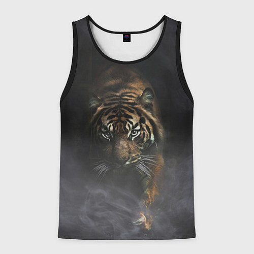 Мужская майка без рукавов Тигр в тумане / 3D-Черный – фото 1