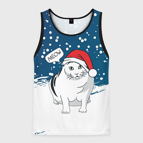 Мужская майка без рукавов НОВОГОДНИЙ КОТ БЕНДЕР МЕМ / 3D-Черный – фото 1