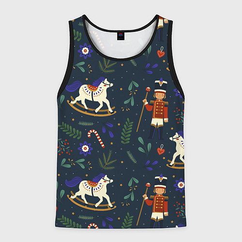 Мужская майка без рукавов Щелкунчик паттерн с лошадкой / 3D-Черный – фото 1