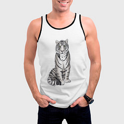 Майка-безрукавка мужская Сидящая белая тигрица, цвет: 3D-черный — фото 2