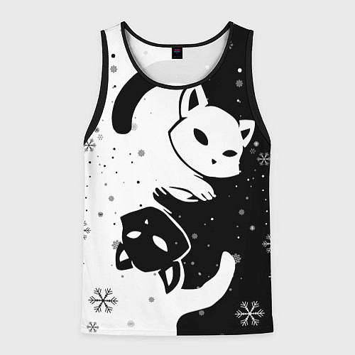 Мужская майка без рукавов Новогодние два кота кувыркаются / 3D-Черный – фото 1