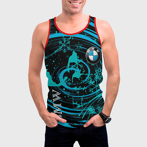 Мужская майка без рукавов BMW СНЕЖИНКИ / 3D-Красный – фото 3