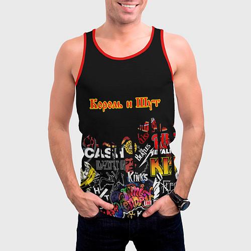 Мужская майка без рукавов КОРОЛЬ И ШУТ ЛОГОТИПЫ РОК ГРУПП / 3D-Красный – фото 3
