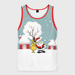 Мужская майка без рукавов Деревенский Новый Год Дед Мороз и Олень