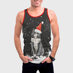 Майка-безрукавка мужская Новогодний Черный кот в кружке, цвет: 3D-красный — фото 2