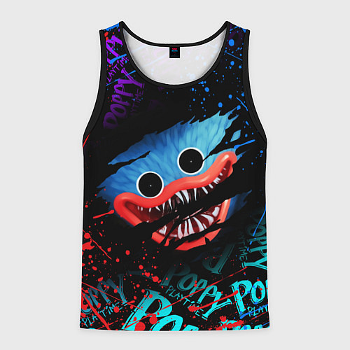 Мужская майка без рукавов POPPY PLAYTIME ЛИЦО МОНСТРА ХАГИ ВАГИ / 3D-Черный – фото 1
