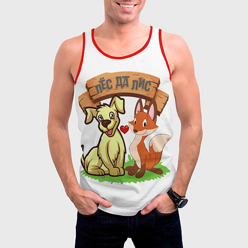 Мужская майка без рукавов Пёс да Лис / 3D-Красный – фото 3
