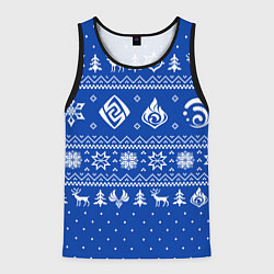 Майка-безрукавка мужская НОВОГОДНИЙ СВИТЕР GENSHIN IMPACT СИНИЙ, цвет: 3D-черный