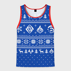 Мужская майка без рукавов НОВОГОДНИЙ СВИТЕР GENSHIN IMPACT СИНИЙ