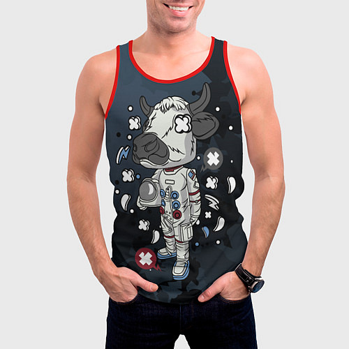 Мужская майка без рукавов Психоделическая корова-космонавт / 3D-Красный – фото 3