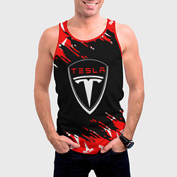 Майка-безрукавка мужская Tesla - Logo Sport Auto, цвет: 3D-красный — фото 2