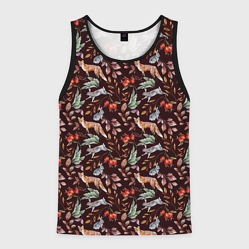 Мужская майка без рукавов Лесная лисичка паттерн / 3D-Черный – фото 1
