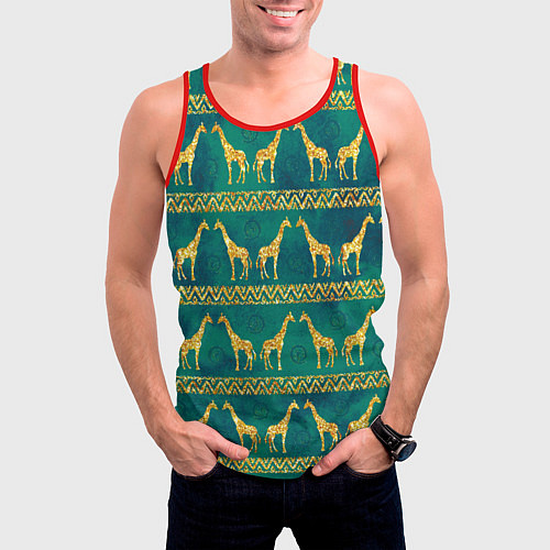 Мужская майка без рукавов Золотые жирафы паттерн / 3D-Красный – фото 3
