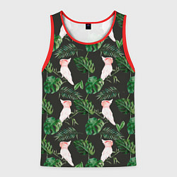 Майка-безрукавка мужская Белые попугаи и листья, цвет: 3D-красный