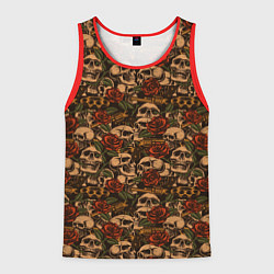 Мужская майка без рукавов Черепа с оружием и розами