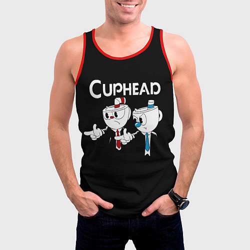 Мужская майка без рукавов Cuphead грозные ребята из Криминального чтива / 3D-Красный – фото 3
