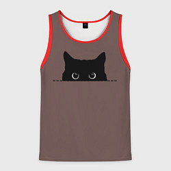 Майка-безрукавка мужская Черная кошка выглядывает из укрытия, цвет: 3D-красный