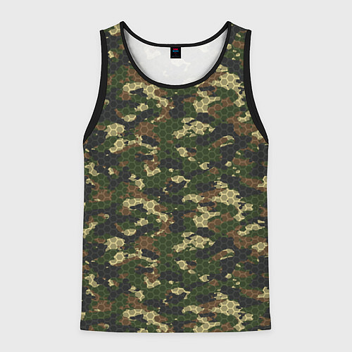 Мужская майка без рукавов Камуфляж лесной с высокотехнологичной гексагональн / 3D-Черный – фото 1