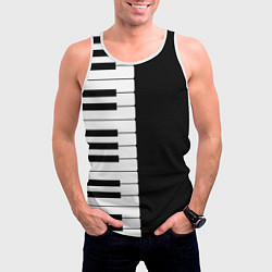 Майка-безрукавка мужская Черно-Белое Пианино Piano, цвет: 3D-белый — фото 2