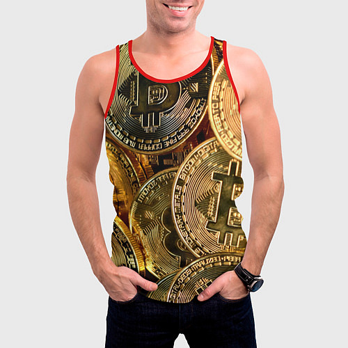 Мужская майка без рукавов Биткойны / 3D-Красный – фото 3