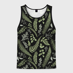 Майка-безрукавка мужская Зелёные листья папоротника на черном фоне, цвет: 3D-черный