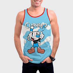 Майка-безрукавка мужская Cuphead синяя чашечка, цвет: 3D-красный — фото 2
