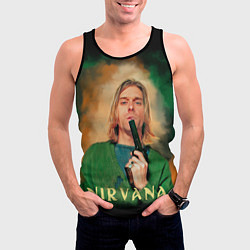 Майка-безрукавка мужская Nirvana - Kurt Cobain with a gun, цвет: 3D-черный — фото 2
