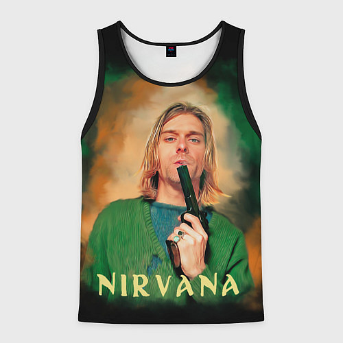 Мужская майка без рукавов Nirvana - Kurt Cobain with a gun / 3D-Черный – фото 1