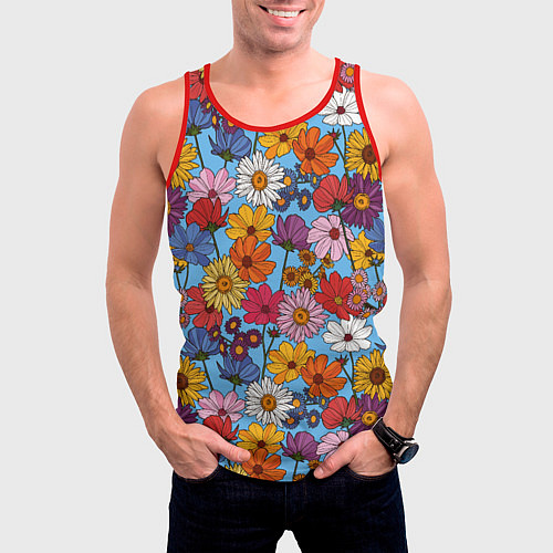 Мужская майка без рукавов Ромашки-лютики / 3D-Красный – фото 3