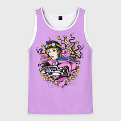 Майка-безрукавка мужская ДЕВУШКА ГОНЩИЦА, цвет: 3D-белый