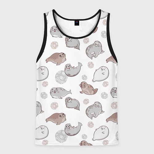 Мужская майка без рукавов Милые тюлени / 3D-Черный – фото 1