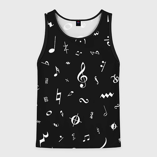 Мужская майка без рукавов Нотные Знаки Белые на Черном / 3D-Черный – фото 1