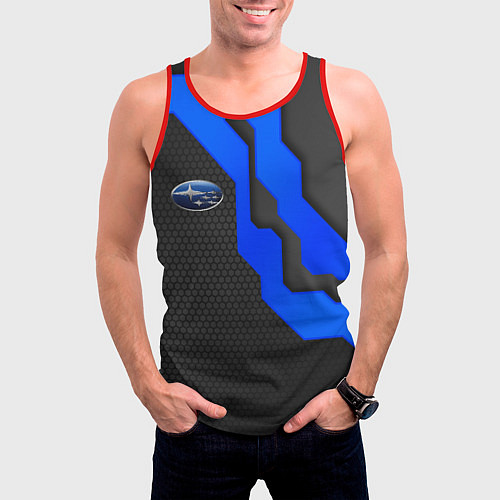 Мужская майка без рукавов SUBARU - СУБАРУ ТЕХНОЛОГИЧЕСКАЯ БРОНЯ / 3D-Красный – фото 3