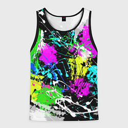 Мужская майка без рукавов Разноцветные пятна краски на черном фоне