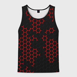 Мужская майка без рукавов НАНОКОСТЮМ Black and Red Hexagon Гексагоны